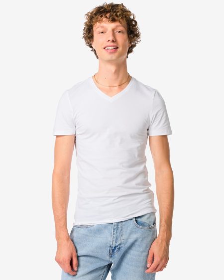 HEMA HEMA Heren T-shirts Slimfit V-hals - 2 Stuks Wit (wit)