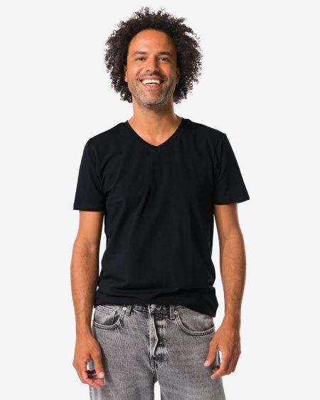 HEMA Heren T-shirts Slimfit V-hals - 2 Stuks Zwart (zwart)