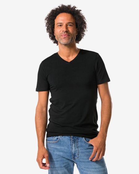 HEMA Heren T-shirts Slimfit V-hals Extra Lang - 2 Stuks Zwart (zwart)