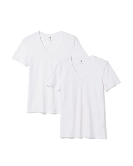 HEMA Heren T-shirts Slim Fit V-hals - 2 Stuks Wit (wit)