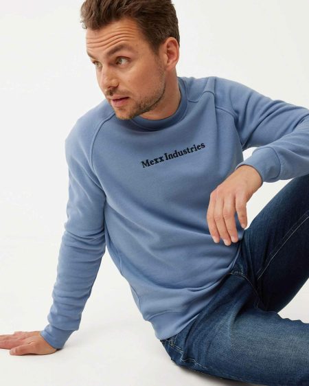 Crew neck with logo print Denim Blue