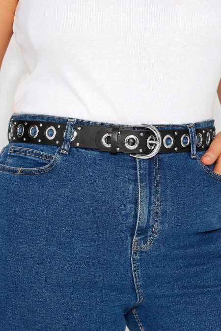 Riem Met Eyelets & Studs In Zwart/Zilver