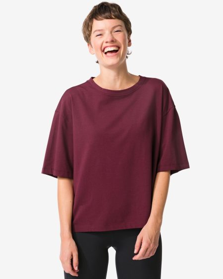 140 Dames T-shirt Oversized Donkerrood (donkerrood)