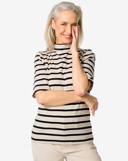 051 Dames T-shirt Clara Rib Wit/zwart (wit/zwart)