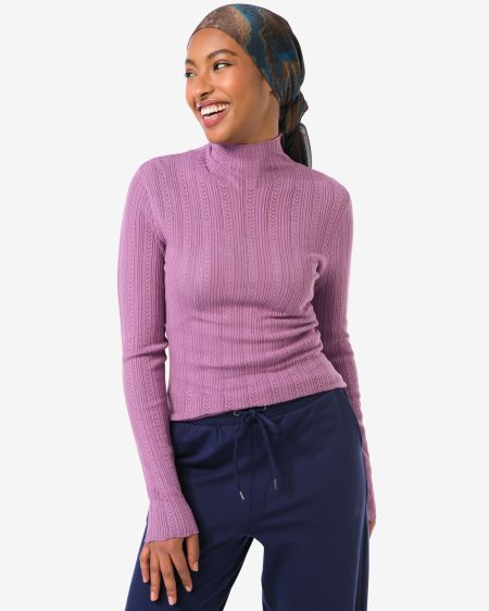 HEMA HEMA Dames T-shirt Charlie Pointelle Paars (paars)