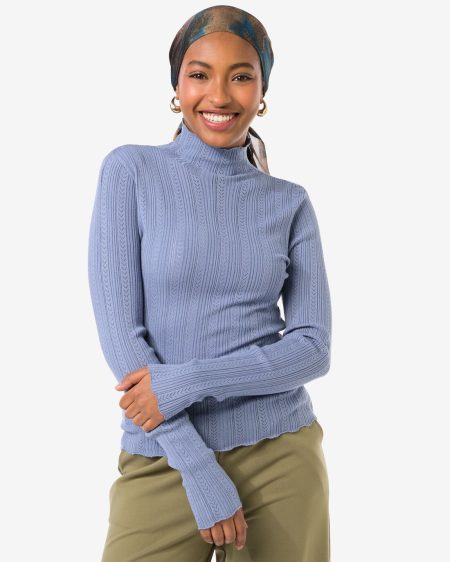 HEMA HEMA Dames T-shirt Charlie Pointelle Blauw (blauw)