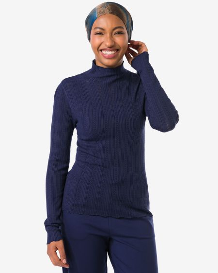 HEMA HEMA Dames T-shirt Charlie Pointelle Donkerblauw (donkerblauw)