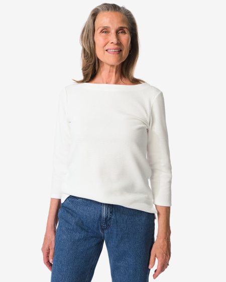 HEMA Dames T-shirt Kacey Structuur Wit (wit)