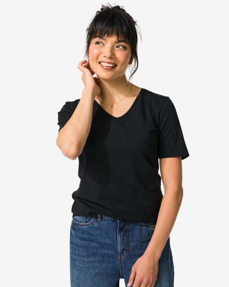 HEMA HEMA Dames T-shirt Basic V-hals Zwart (zwart)