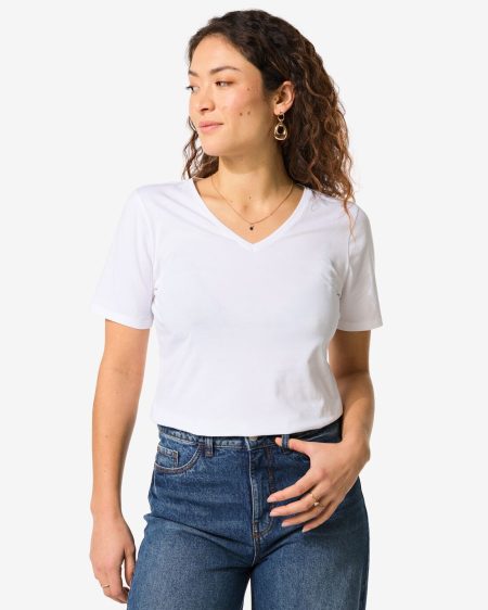 HEMA HEMA Dames T-shirt Basic V-hals Wit (wit)