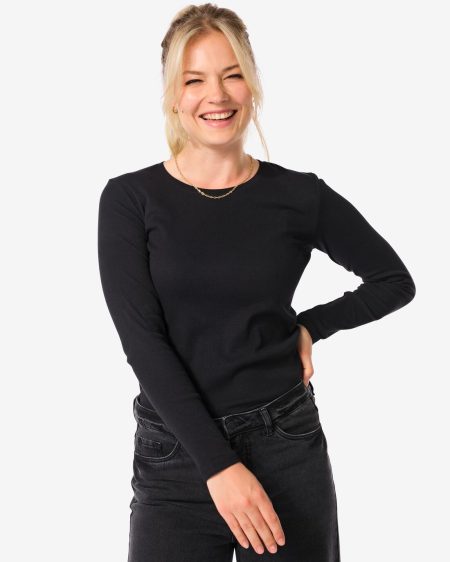 HEMA Dames Top Clara Rib Zwart (zwart)