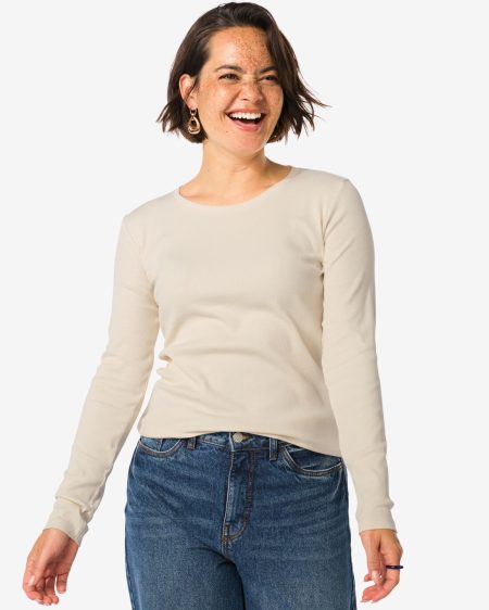 051 Dames Top Clara Rib Gebroken Wit (gebroken wit)