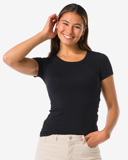 HEMA HEMA Dames T-shirt Basic O-hals Zwart (zwart)