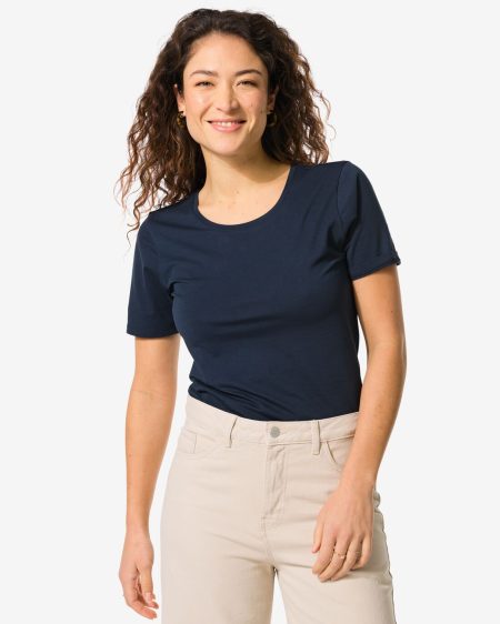 HEMA HEMA Dames T-shirt Basic O-hals Donkerblauw (donkerblauw)