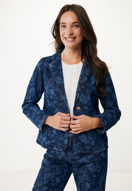 Blazer Denim Donkerblauw Bloemenprint