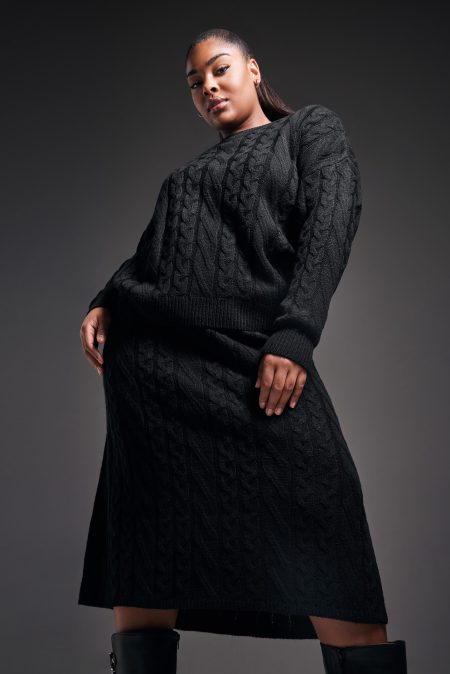 Yours Kabelgebreide Trui Met Ronde Hals In Zwart