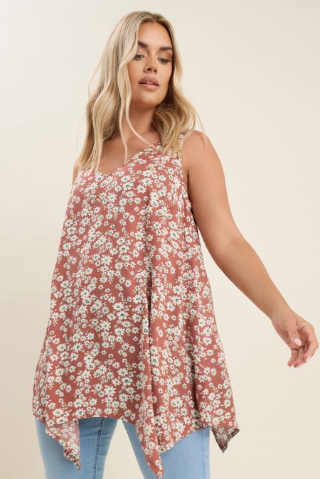 Yours Hemd Met Bloemenmotief En Asymmetrische Zoom In Bruin