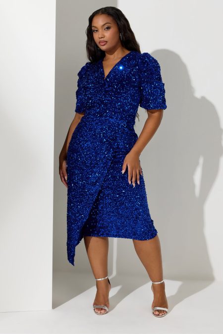 Yours London Fluwelen Midaxiwikkeljurk Met Pailletten In Blauw