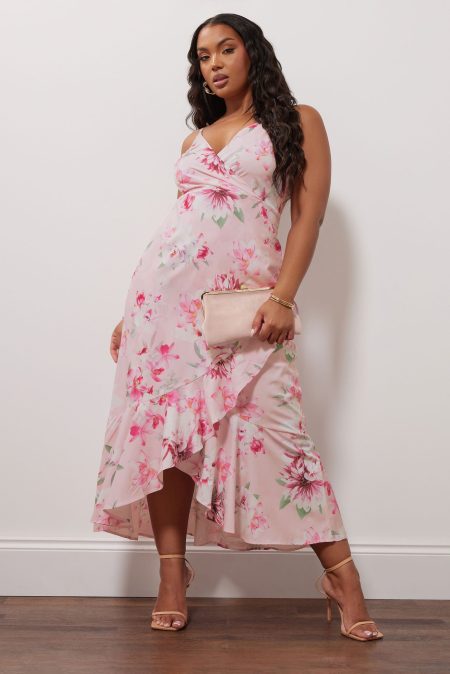Yours London Wikkeljurk Met Bloemontwerp En Camibandjes In Lichtroze