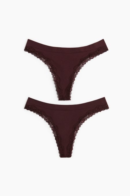 H & M - Set van 2 seamless slips met kant - Thong - Rood