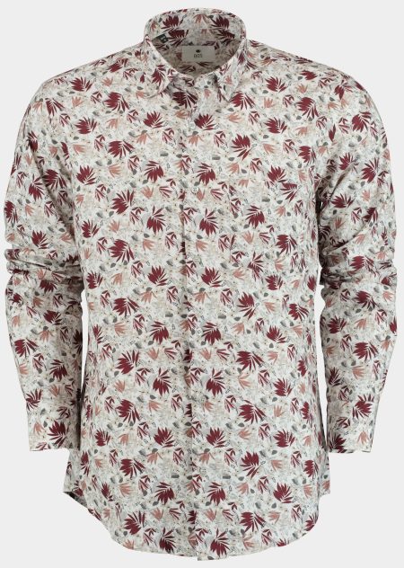 Bos Casual hemd lange mouw Rood Dark red leaves 28214/V05