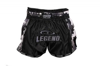 Legend Sports Kickboks broekje kids/volwassenen camo grijs satijn