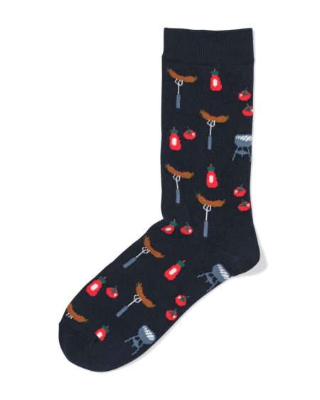 HEMA HEMA Sokken Voor Volwassenen 'let's Chill And Grill' Donkerblauw (donkerblauw)