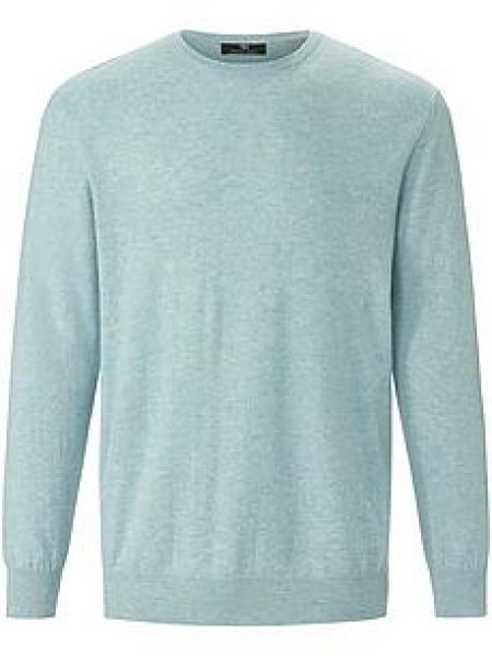 Trui ronde hals en boorden in ribsteek Van Peter Hahn Cashmere turquoise