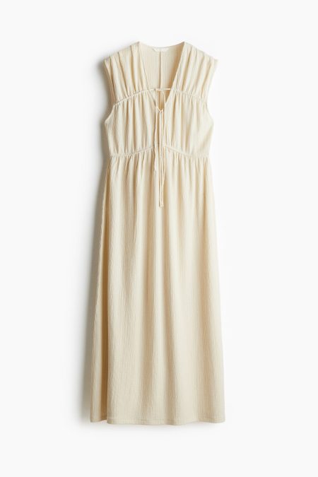 H & M - Jurk met strikbandjes - Beige