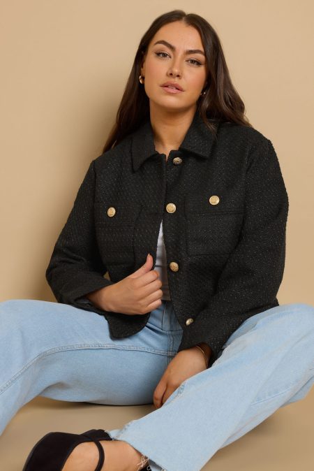 Yours Bouclé Jack Met Knopen In Zwart