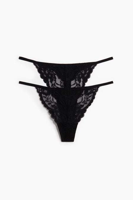 H & M - Set van 2 kanten slips - Tanga Thong - Zwart