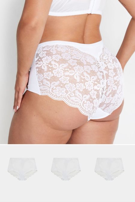 Yours Set Van Drie Paar Tailleslips Met Bloemenkant Aan De Achterkant In Wit