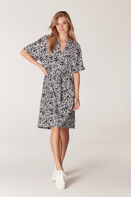 Jansen Amsterdam Bern a-lijn jurk met fantasie dessin black