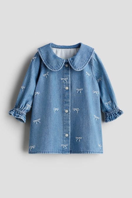 H & M - Denim overhemdjurk met borduursel - Blauw
