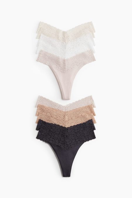 H & M - Set van 10 kanten slips - Thong - Beige