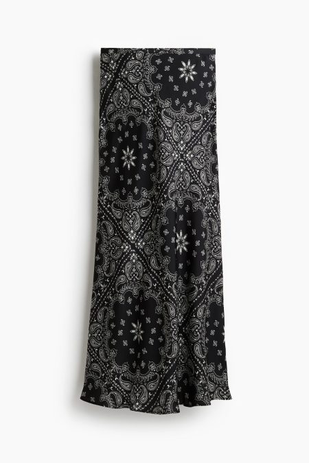 H & M - Lange satijnen rok - Zwart