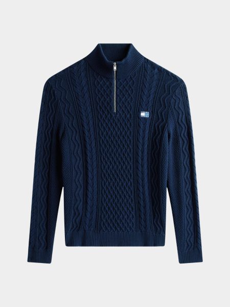 Tommy Jeans Half Zip Blauw TJM SLIM BADGE CABLE QRTR ZIP DM0DM22103/0GY