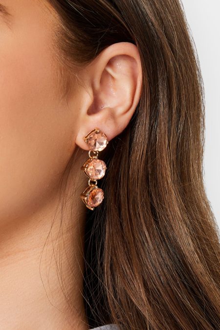Oorbellen Met Drie Hangers Met Diamant In Goud/Roze