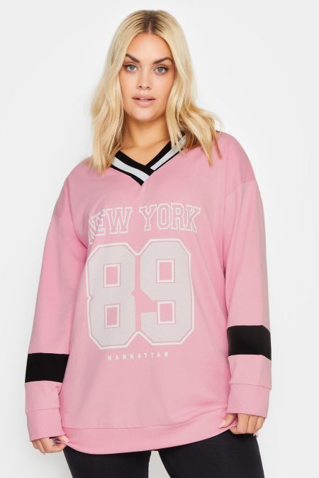 Yours Sweatshirt Met 'New York 89' Print En Vhals In Roze