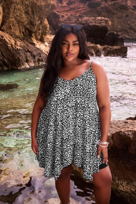 Yours Asymmetrische Camitop Met Ikatprint In Zwart