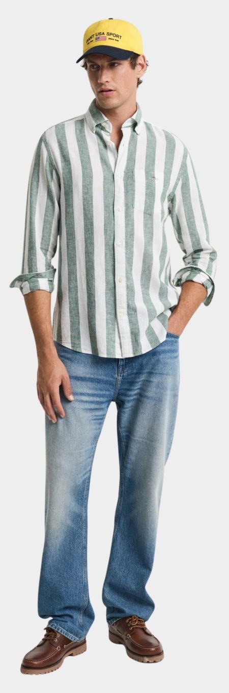 Gant Casual hemd lange mouw Groen REG COTTON LINEN BOLD STRIPE 3250043/318