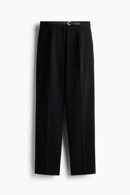H & M - Pantalon met ceintuur - Zwart