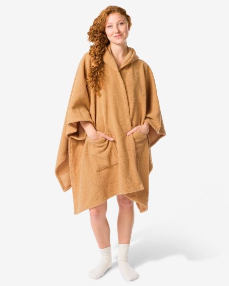 HEMA Dames Bankponcho One Size Met Capuchon En Zakken Lichtbruin