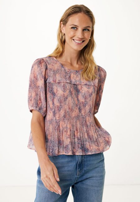 Plissé Top met fijne animalprint Roze