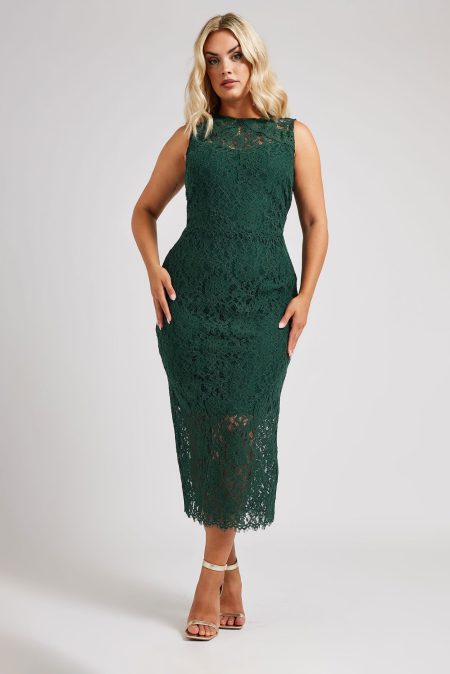 Yours London Kanten Midi Shiftjurk Zonder Mouwen In Donkergroen