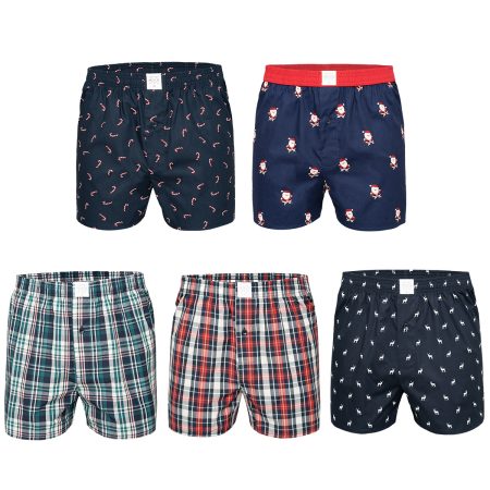 MG-1 Wijde boxershorts kerst print heren 5-pack multipack blauw