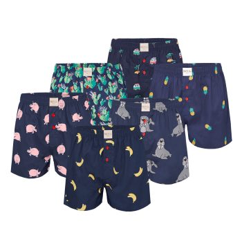 Phil & Co Geweven wijde boxershorts heren 6-pack pack met print