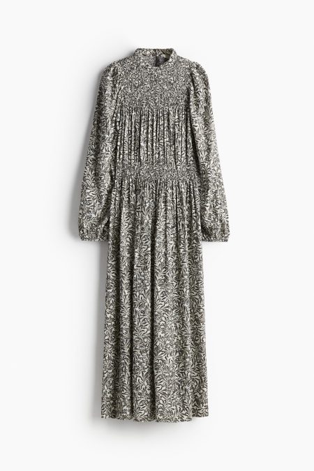 H & M - Jurk met smokwerk - Grijs