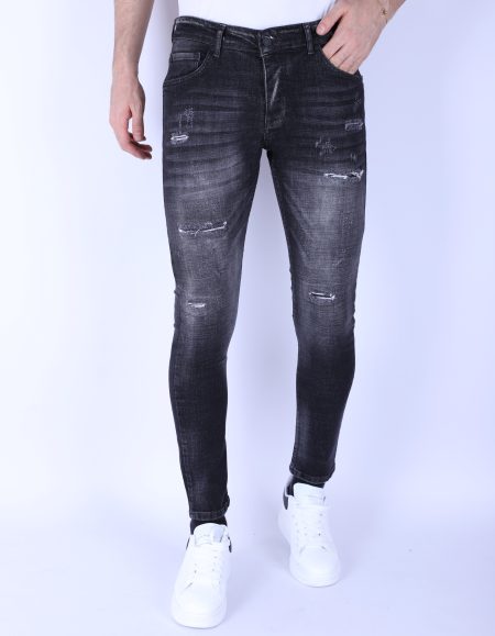 Local Fanatic Stonewash jeans slim fit met scheuren 1096