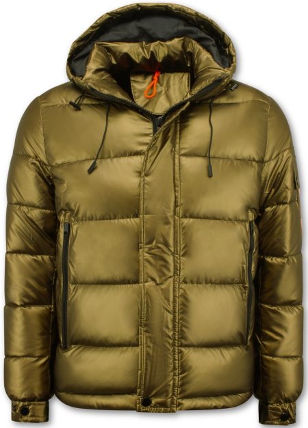 Enos Goudkleurige puffer jas met capuchon